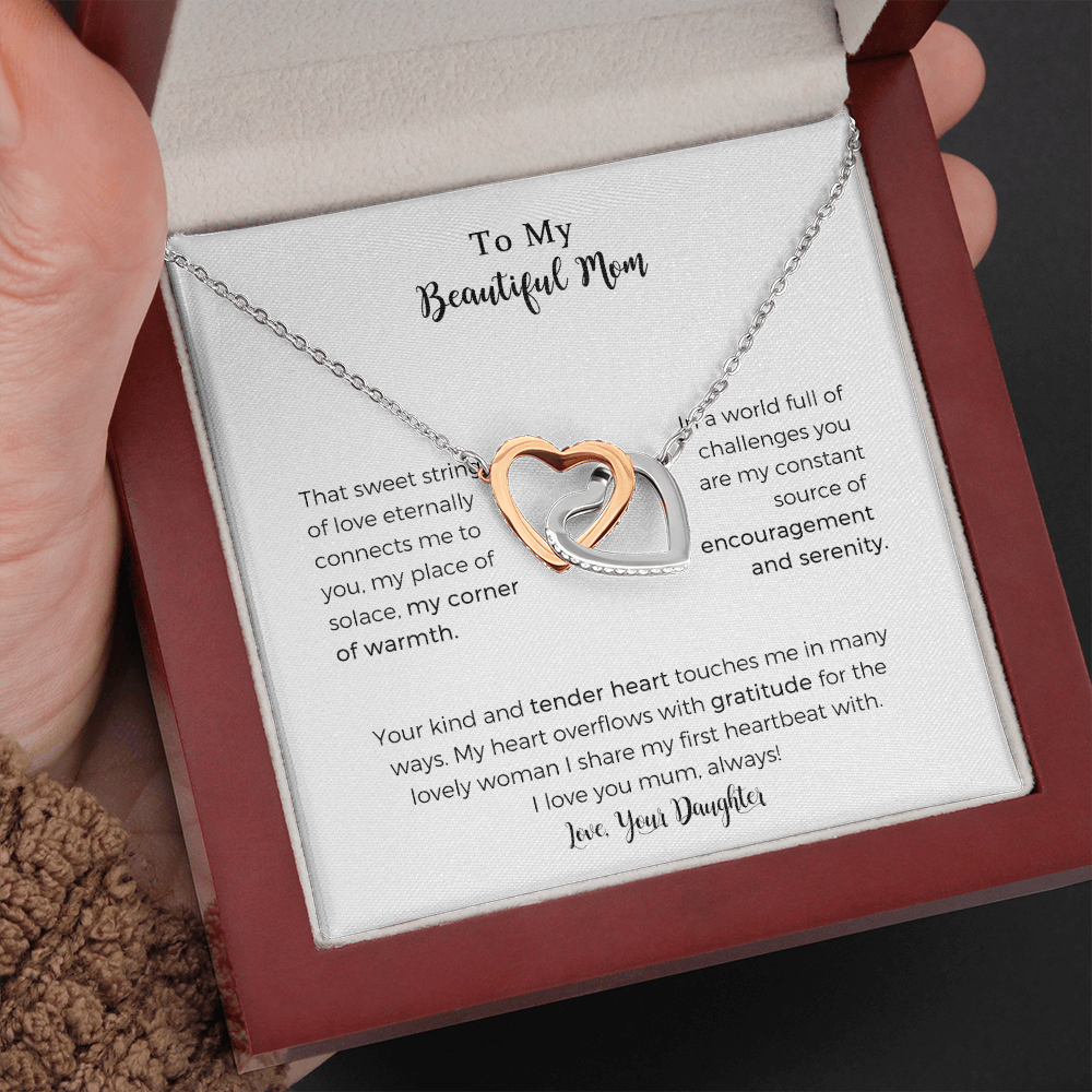To My Beautiful Mum Interlocking Heart Necklace For Mom, That Sweet String Of Love Necklace For Mom