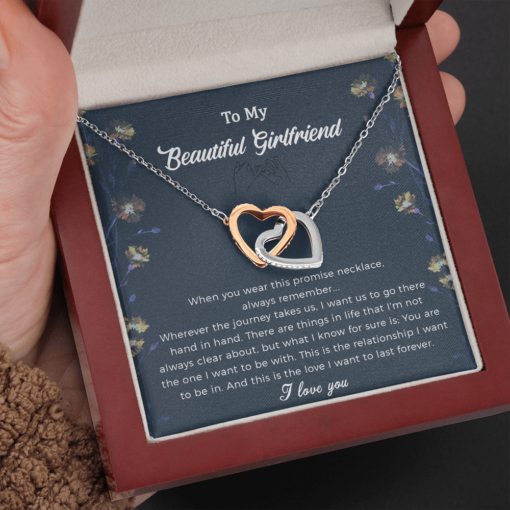 To My Beautiful Girlfriend Promise Interlocking Heart Necklace