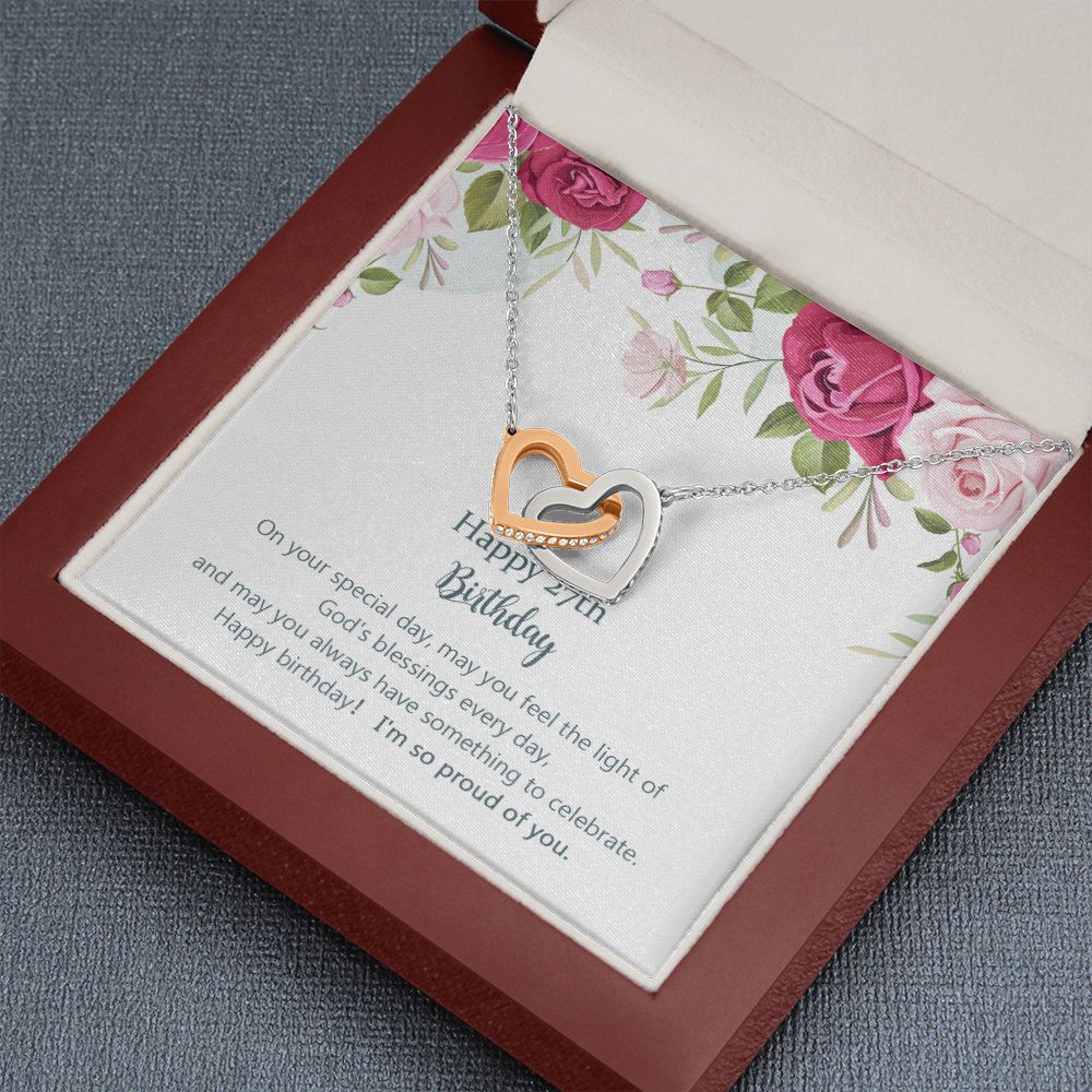 Birthday Gifts for Girls Women Jewelry, Pendant Interlocking Hearts Necklace 27th Birthday Gift for Girls, Daughter, Sister, Friend, Daughter with Message Card and Gift Box