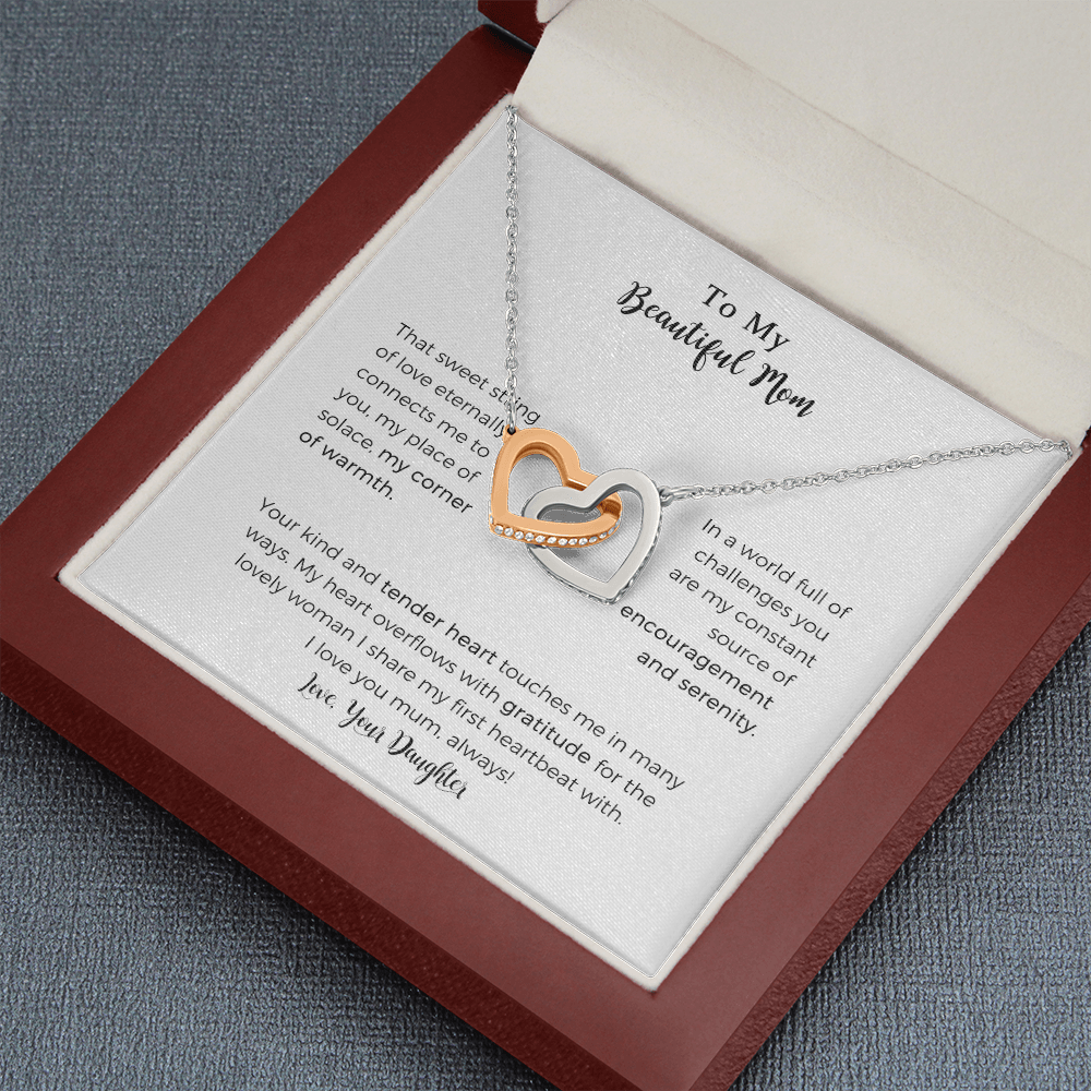 To My Beautiful Mum Interlocking Heart Necklace For Mom, That Sweet String Of Love Necklace For Mom