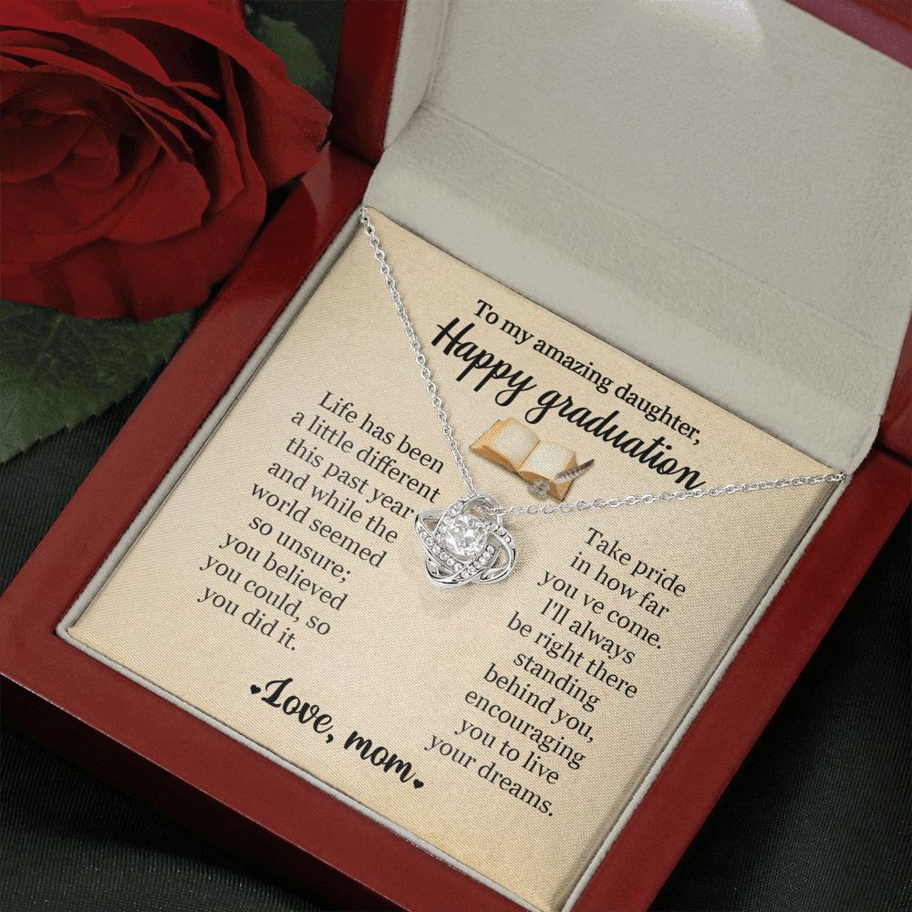 To My Amazing Daughter Happy Graduation Love Mom Love Knot Necklace