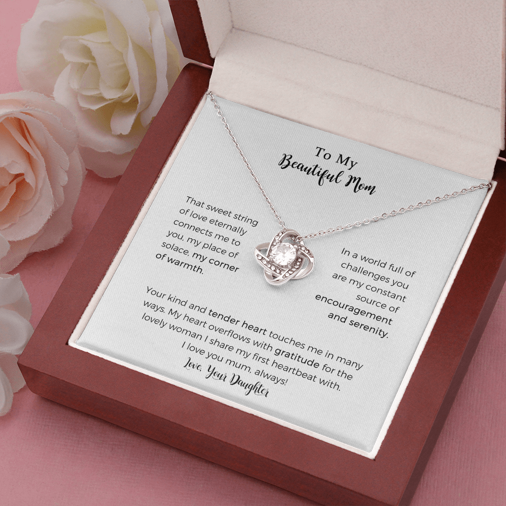 To My Beautiful Mum Love Knot Necklace For Mom, That Sweet String Of Love Necklace，Mother Gift For Valentine's, Birthday, Anniversary For Mom