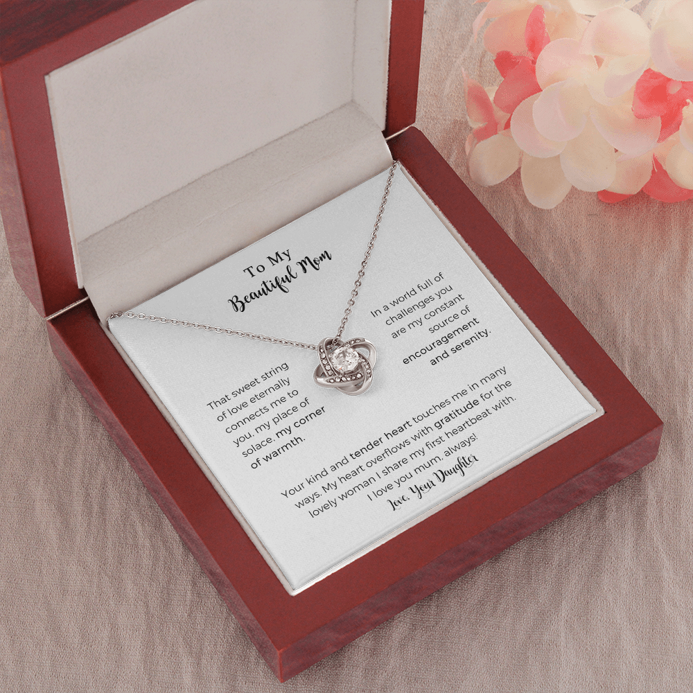To My Beautiful Mum Love Knot Necklace For Mom, That Sweet String Of Love Necklace，Mother Gift For Valentine's, Birthday, Anniversary For Mom
