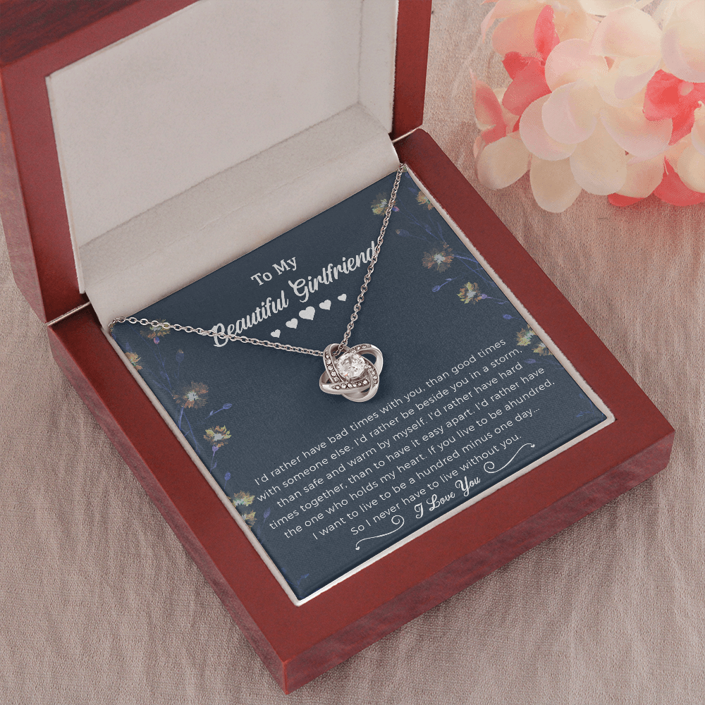 To My Girlfriend Love Knot Necklace Jewelry, Girlfriend Gifts For Girlfriend On Birthday Anniversary With Message Card