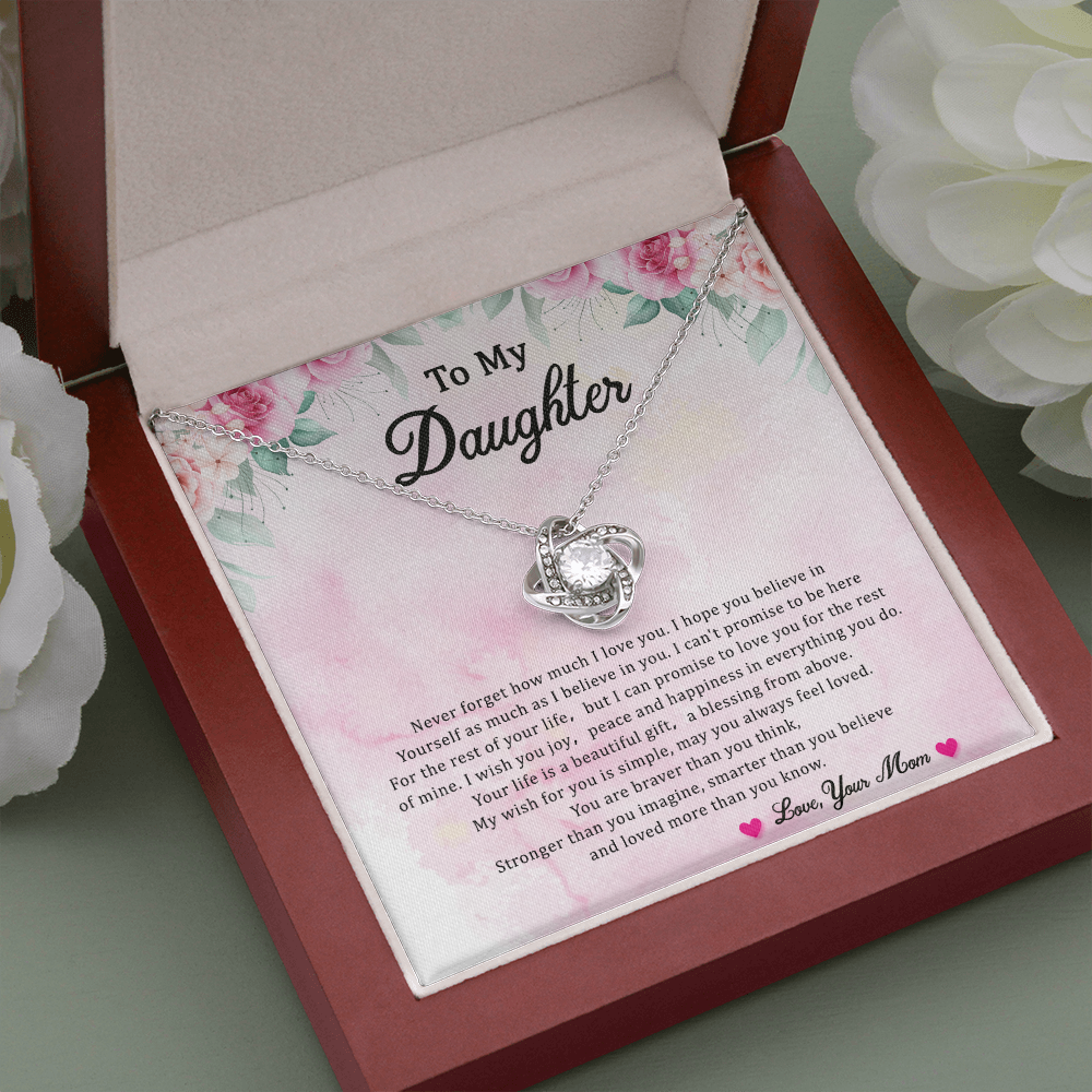 Daughter Gift From Mom Mother Daughter Love Knot Necklace Birthday Graduation Christmas Jewelry Gifts For My Beautiful Daugther Adult Daughter with Message Card and Gift Box