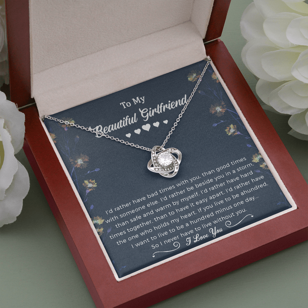 To My Girlfriend Love Knot Necklace Jewelry, Girlfriend Gifts For Girlfriend On Birthday Anniversary With Message Card