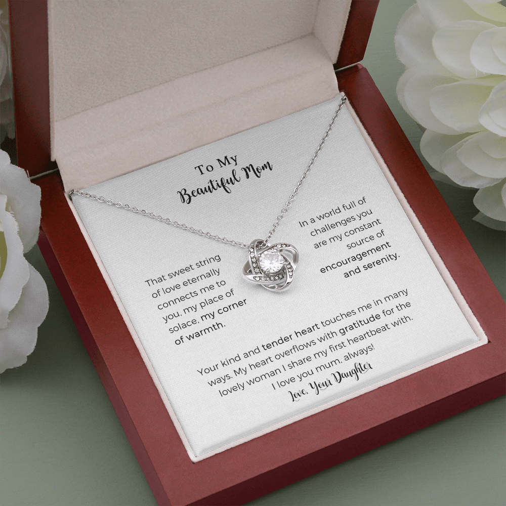 To My Beautiful Mum Love Knot Necklace For Mom, That Sweet String Of Love Necklace，Mother Gift For Valentine's, Birthday, Anniversary For Mom