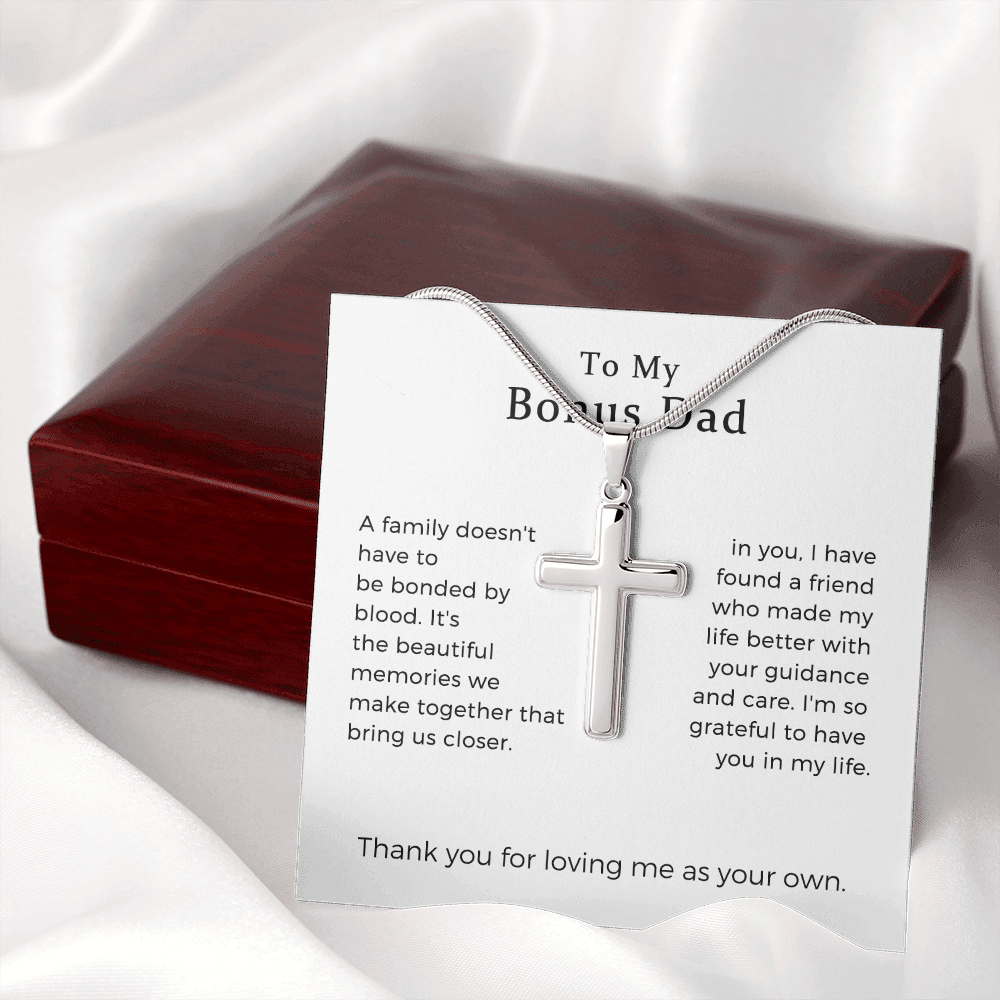 Bonus Dad Fathers Day Cross Necklace Gift, Bonus Dad Gift, Step Dad Fathers Day Gift, Birthday Gift For Stepdad, Gift For Stepdad, Gift For Adopted Dad