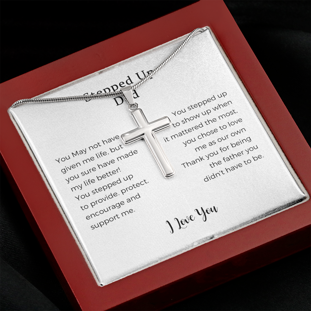 To My Stepped Up Dad Bonus Dad Men Cross Necklace Gift For Stepdad Father's Day Gift Best Dad Gift