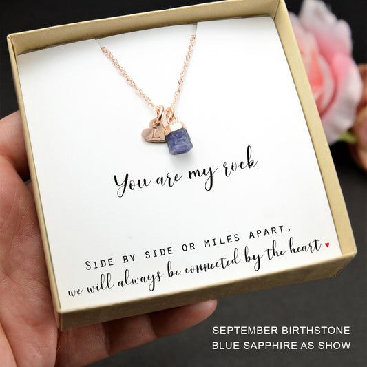 Personalized January February Birthstone Garnet Birthday Gift Boxes Gift For Women Mom Kids, Custom Initial Raw Crystals Necklace