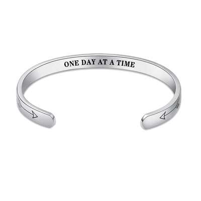 One Day at a Time Inspirational Hidden Message Bracelet Cuff