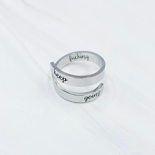 Keep Going Cuff Bracelet with Inspirational Mantra Quote Bracelet for Women Stainless Steel Graduation Friendship Bracelets Jewelry Gifts for Her