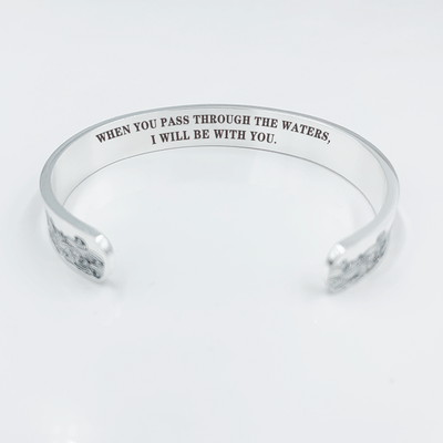 "WHEN YOU PASS THROUGH THE WATERS, I WILL BE WITH YOU." Silver-plated Bracelet
